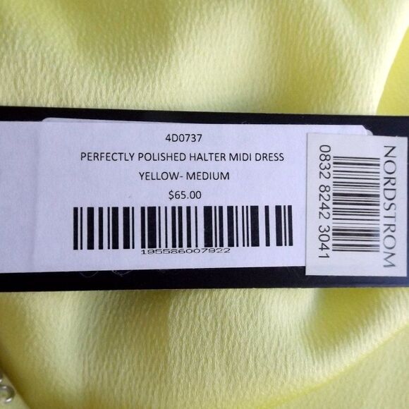 new LULUS Midi Dress, M, Yellow, Open Back, Halter/Buttons, Single vent - Picture 13 of 15